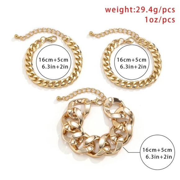 NEW Bracelet Anklet 3 Chunky Gold Tone Set Fashion Jewelry Trendy Layering O07 - Picture 5 of 5